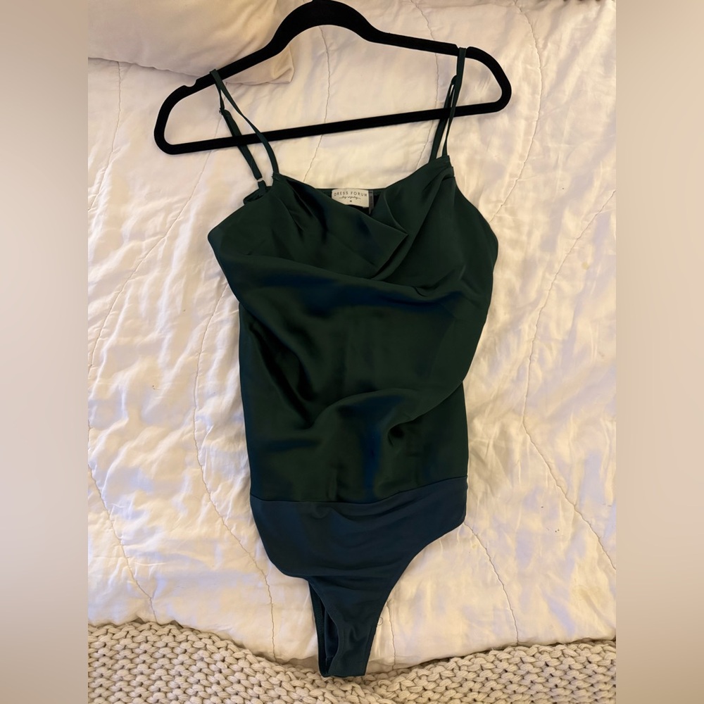 Dress Forum Emerald Green Satin Cowl Neck Bodysuit